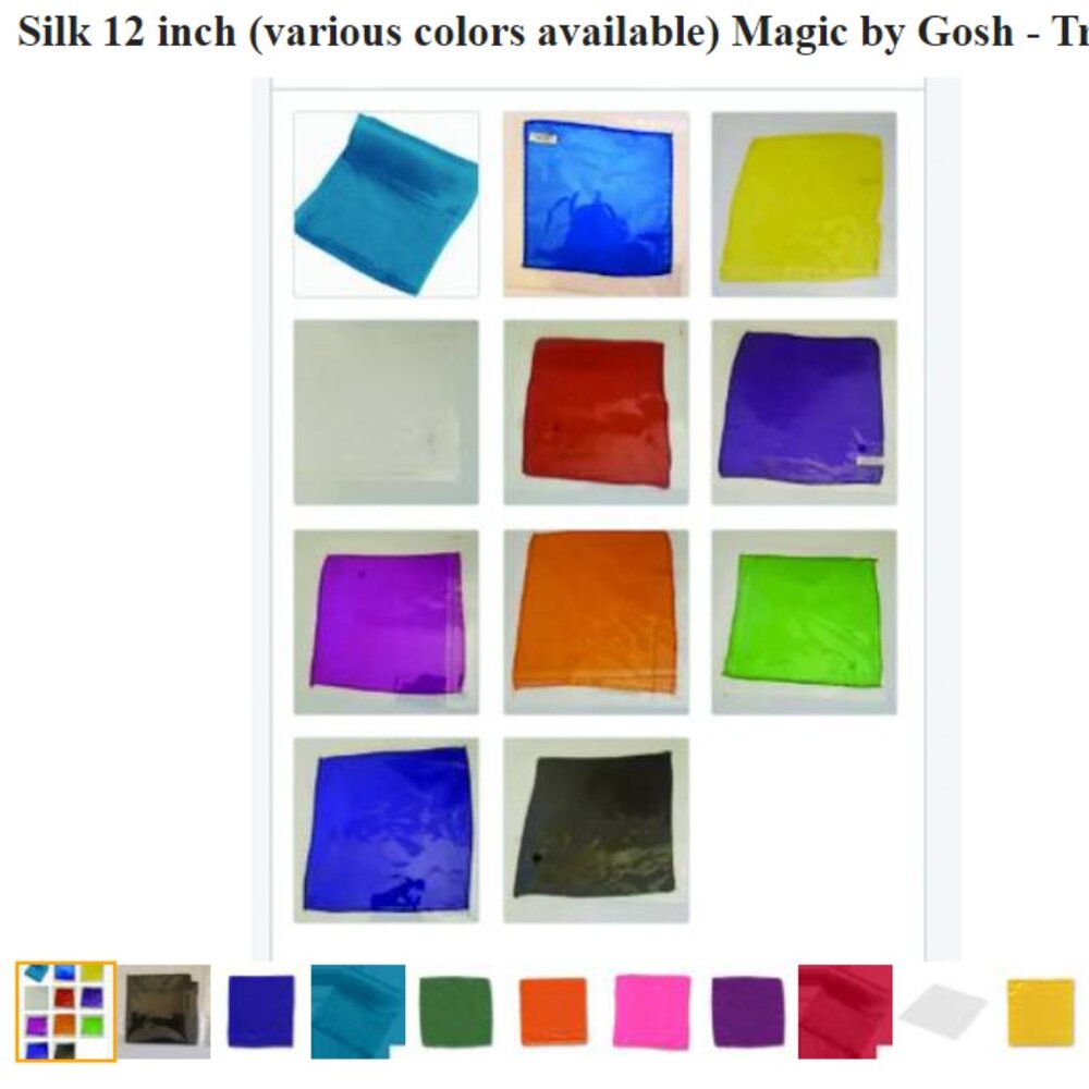 Silk 12 inch (various colors available) Magic by Gosh - Trick
